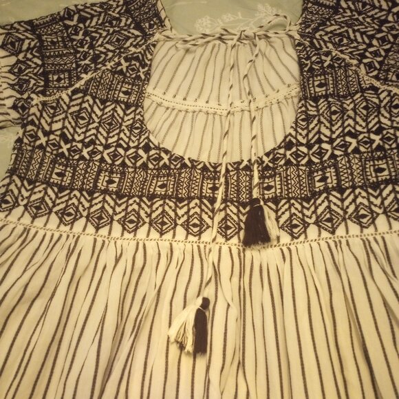 Free people Lola embroidered mini dress striped tier open back blk & wte M - Picture 7 of 11